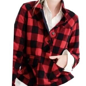 J Crew Red Buffalo Plaid Pullover Shirt Jacket M